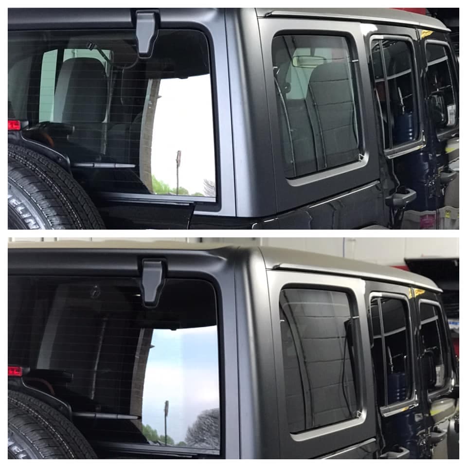 Jeep Wrangler windows before and after window tint